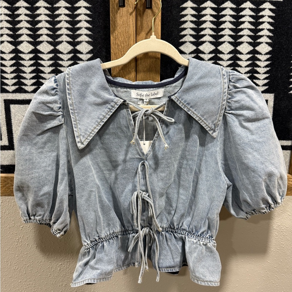 Sage the Label Blue Puff Sleeve Blouse